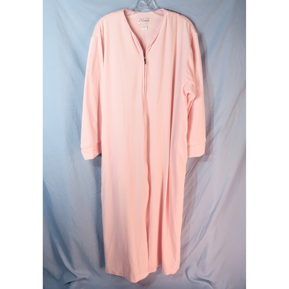 SHADOWLINE Light Pink Velour STRETCH VELVET ROBE Full Zipper w/Pockets SIZE L